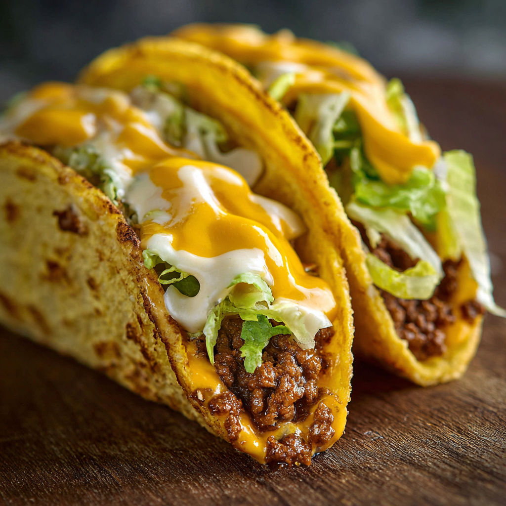 A delicious looking burger taco with cheese and lettuce.