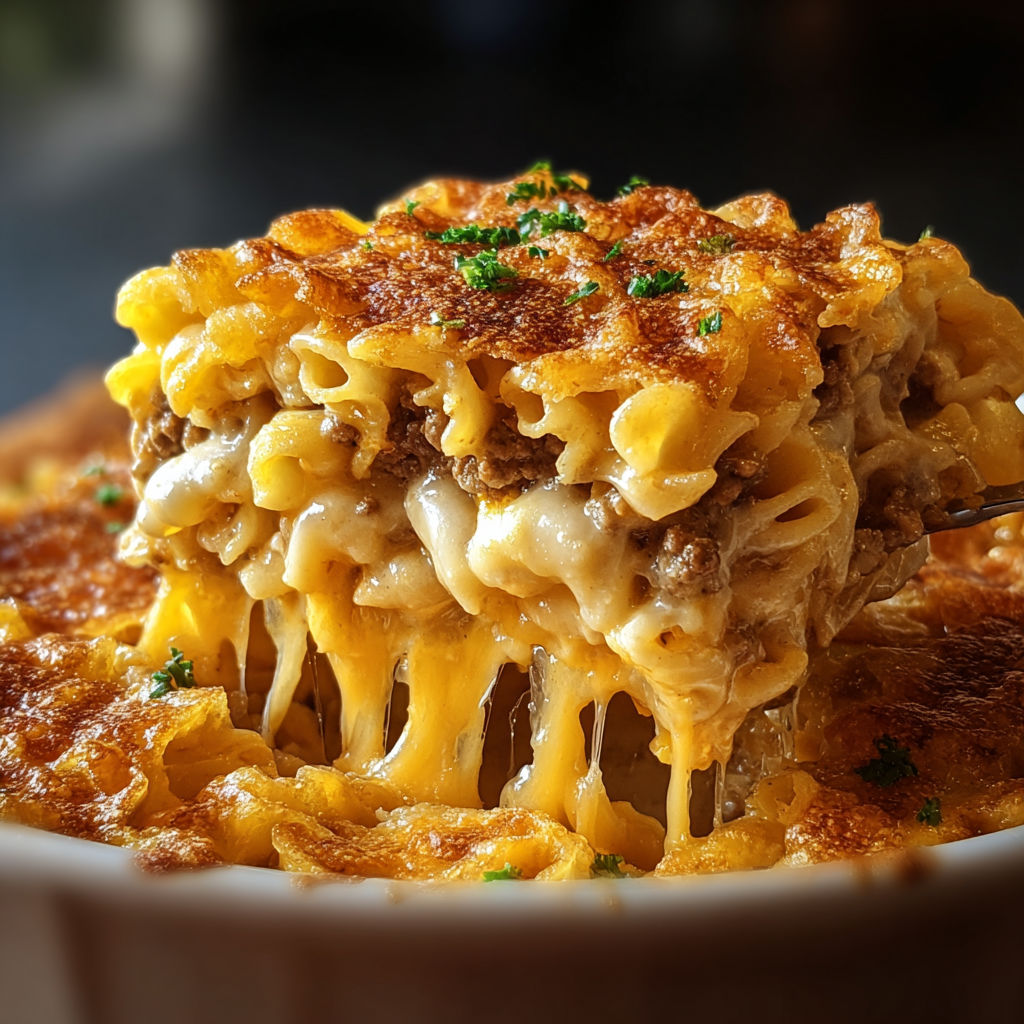 A close up of a Big Mac Casserole.