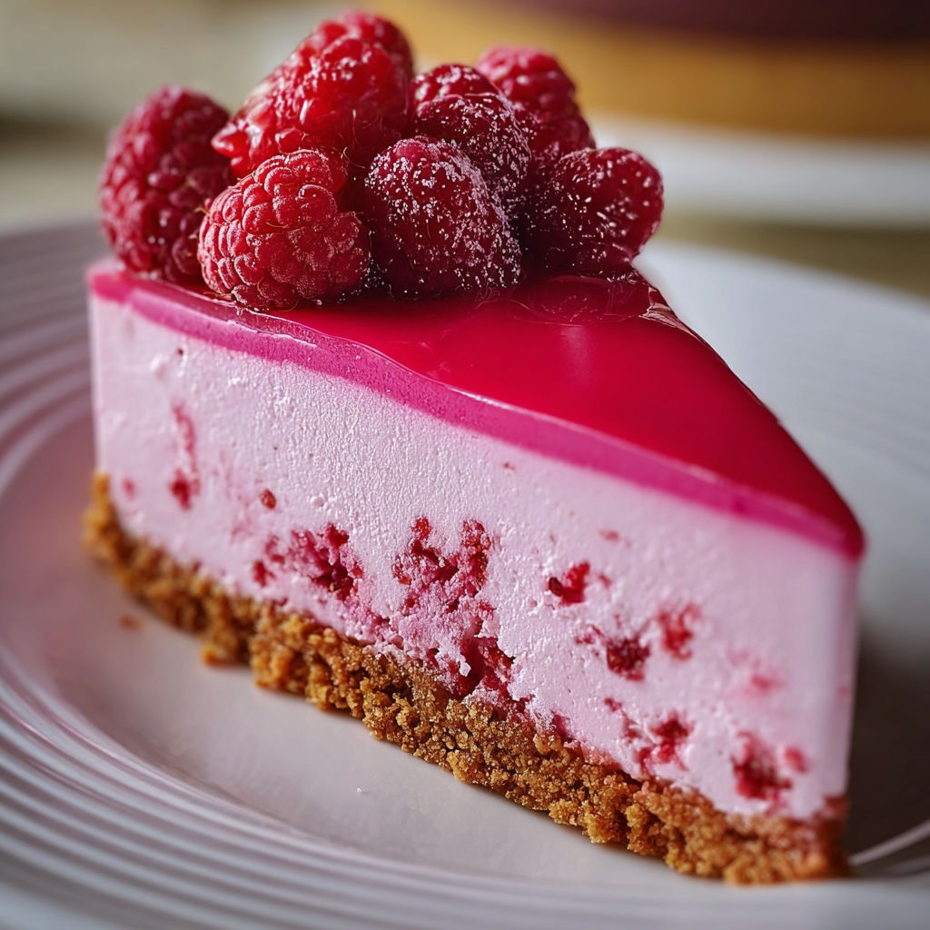 A slice of pink velvet raspberry cheesecake.