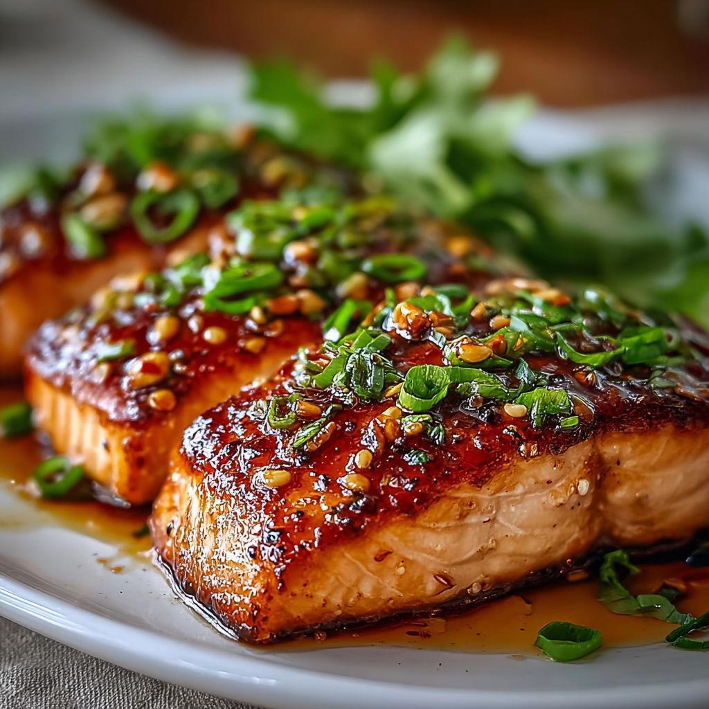 A plate of salmon with a honey glaze.