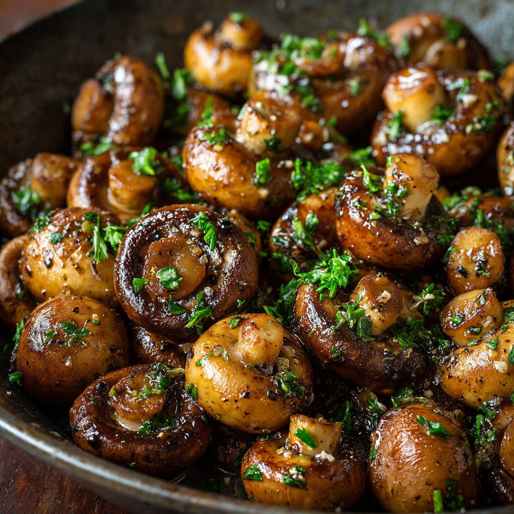 A bowl of mushrooms with herbs and spices.