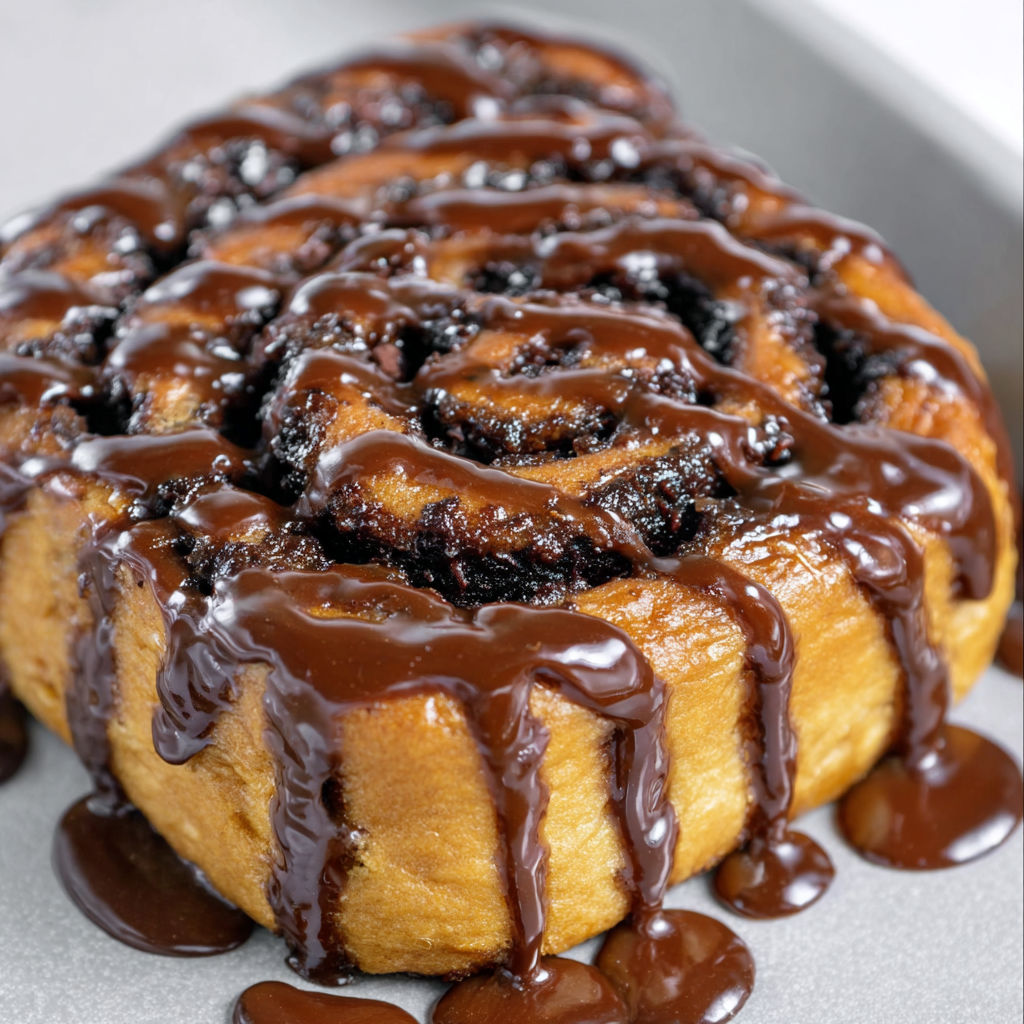 Chocolate cinnamon rolls on a tray.