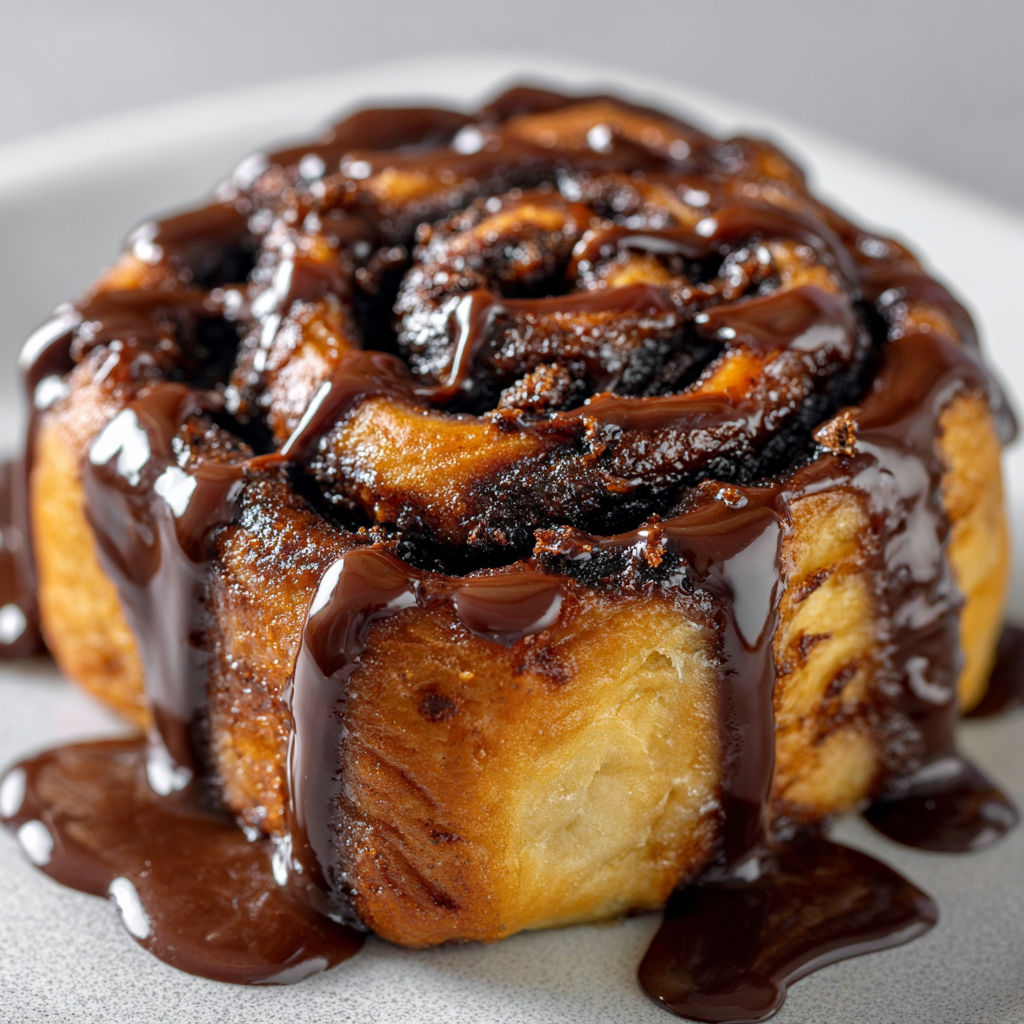 A chocolate covered cinnamon roll.