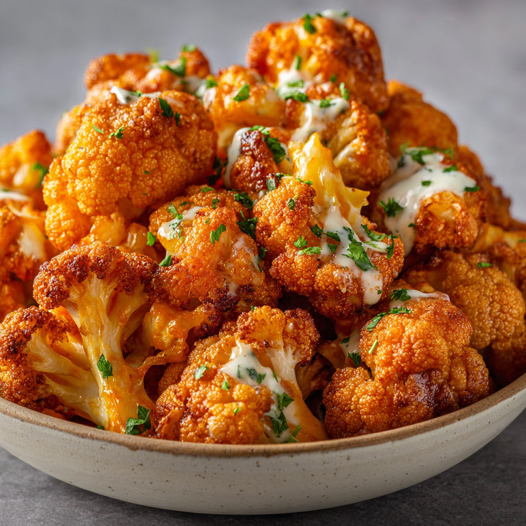 A bowl of cauliflower with cheese and herbs.