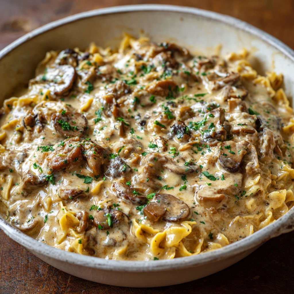 A bowl of pasta with mushrooms and cheese.