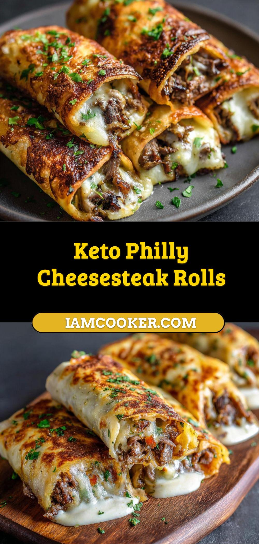 Cheesy Keto Philly Cheesesteak Rolls with Beef and Peppers - Iam Cooker