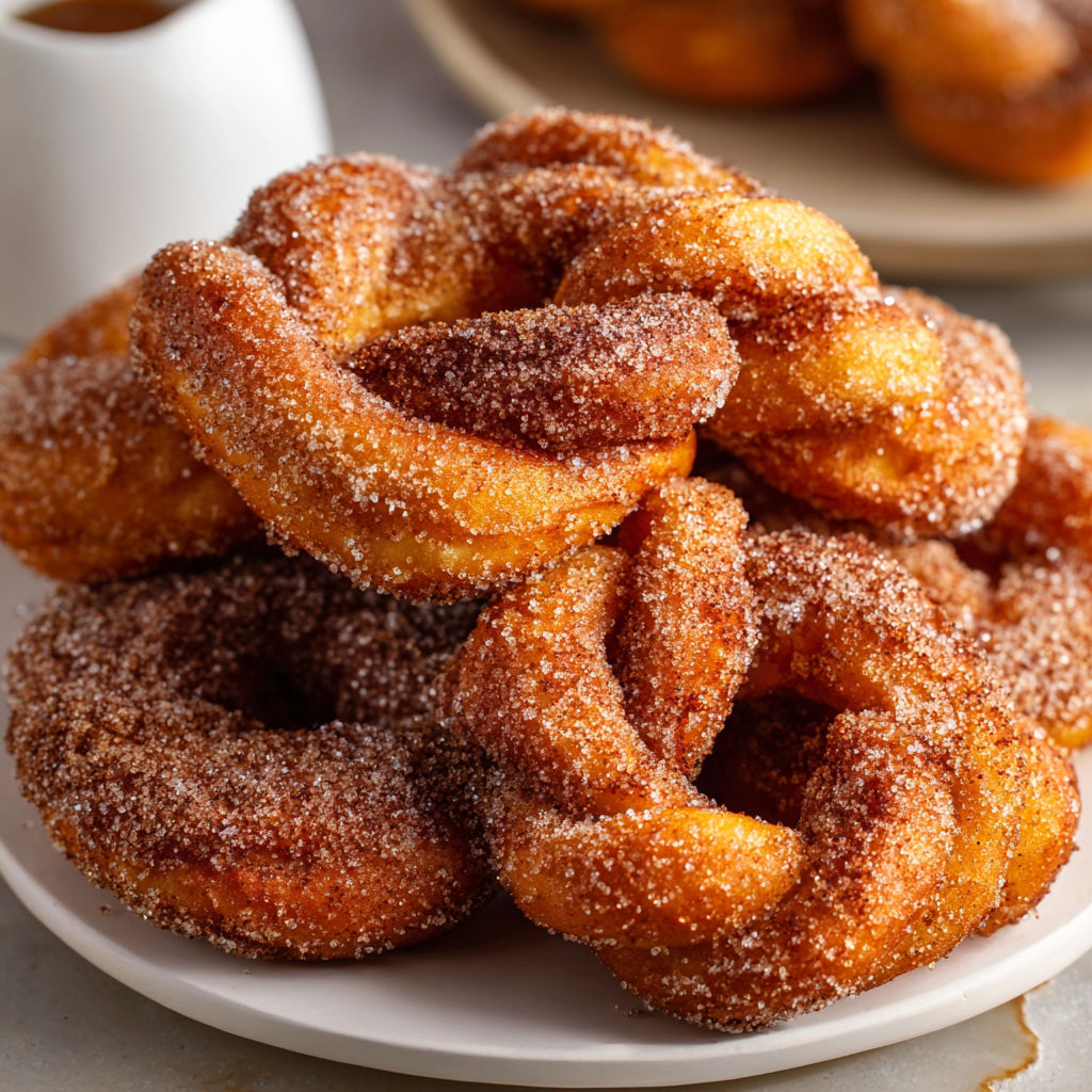 A plate of cinnamon sugar twist donuts.