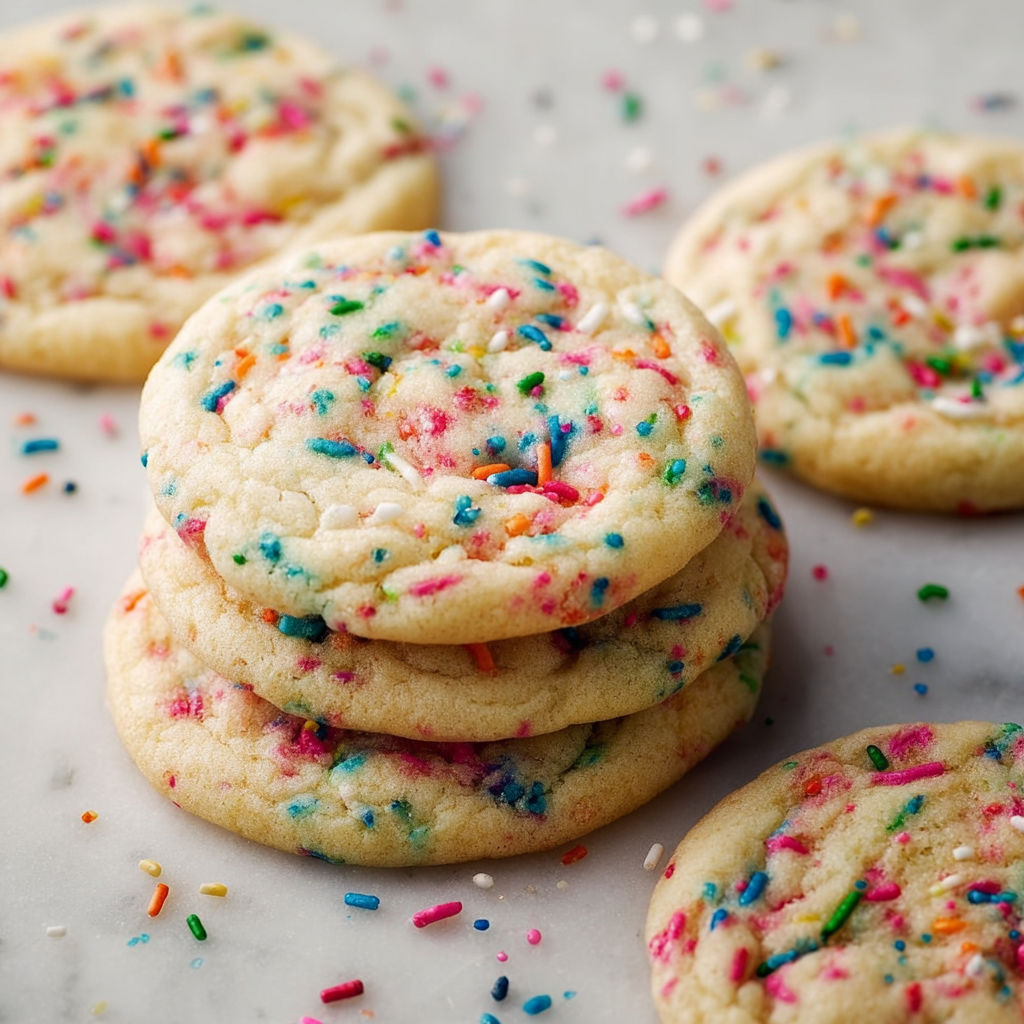 A stack of colorful funfetti cookies.
