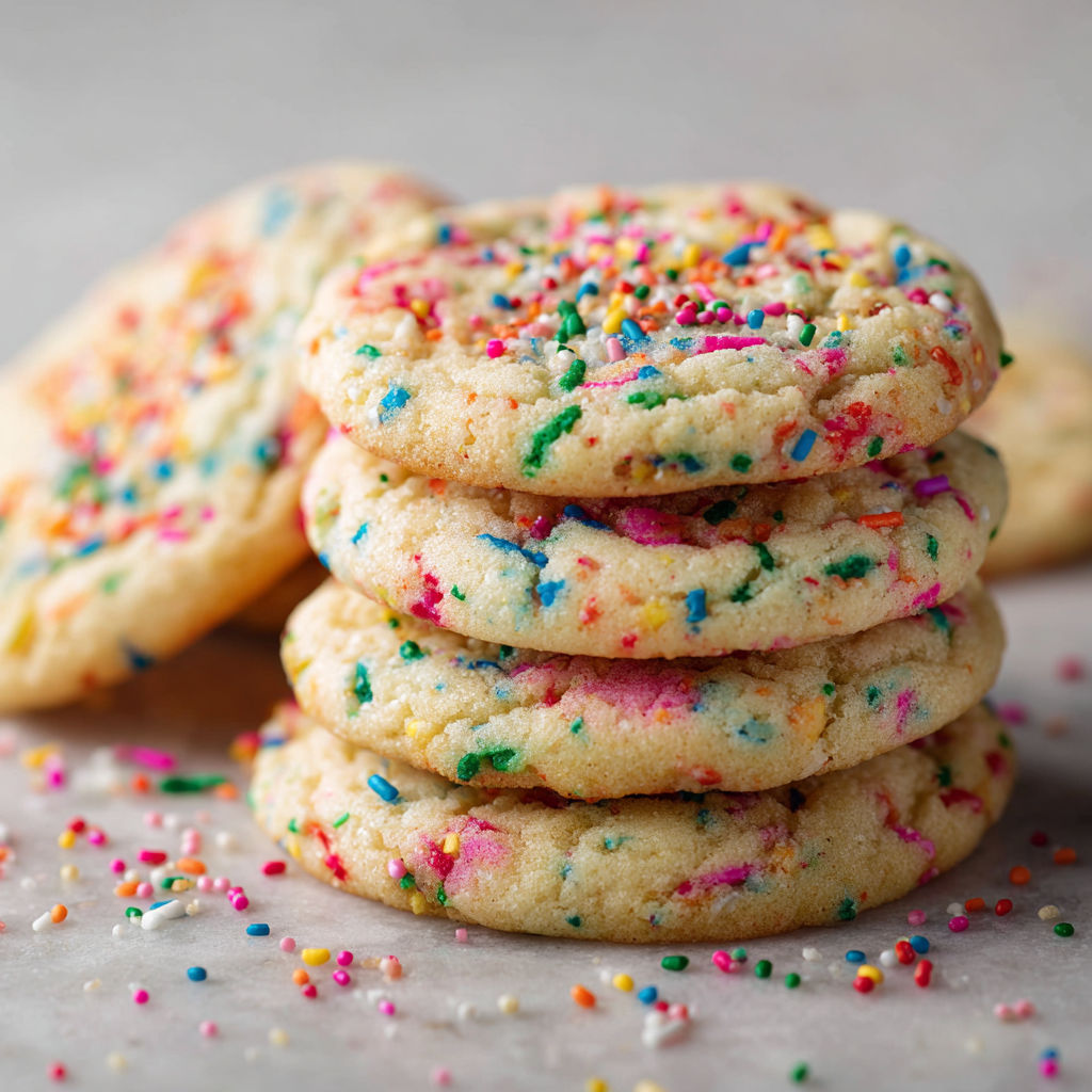 A stack of colorful sprinkle cookies.