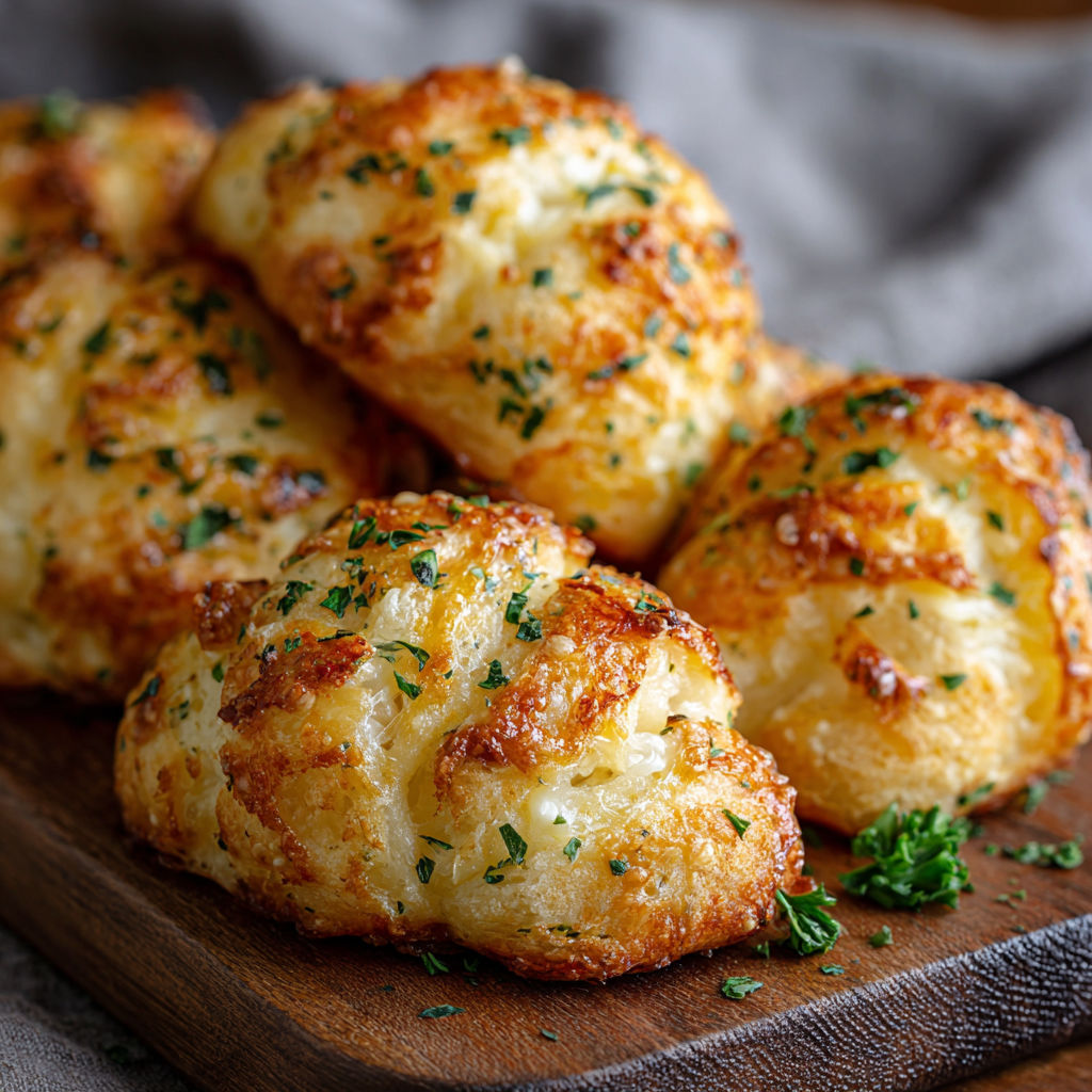 A stack of breaded meatballs on a wooden cutting board.