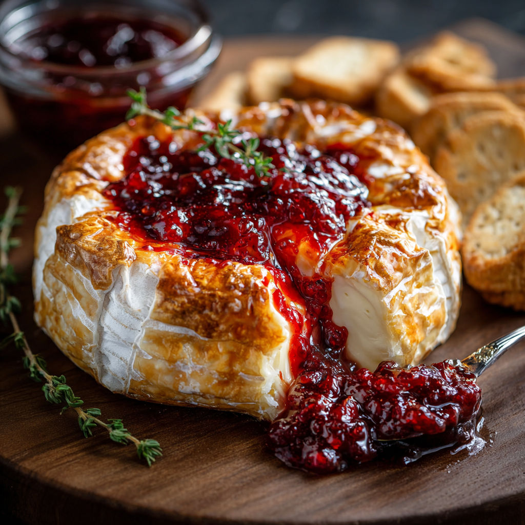 A cheese casserole with jelly on top.