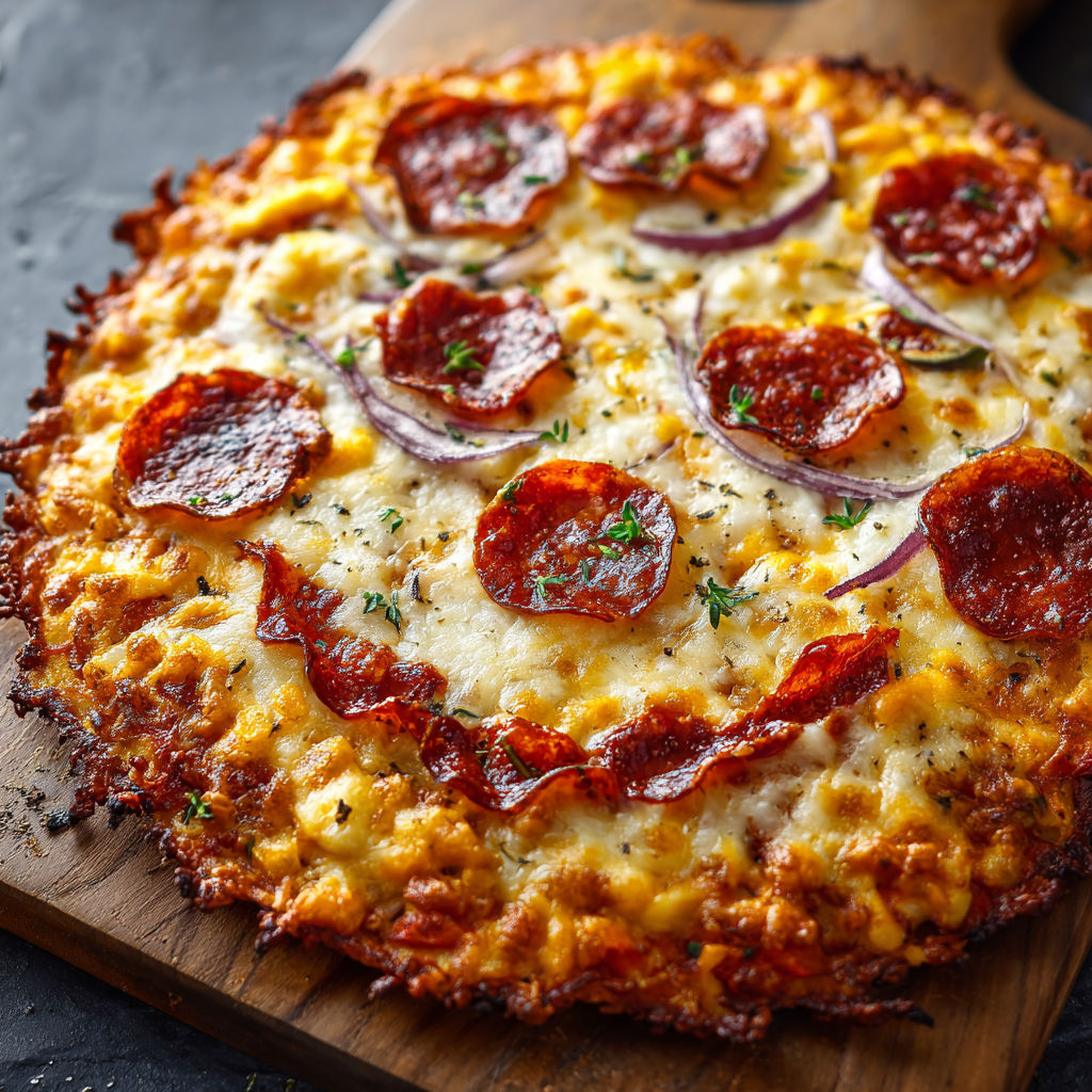 A pizza with pepperoni and cheese.