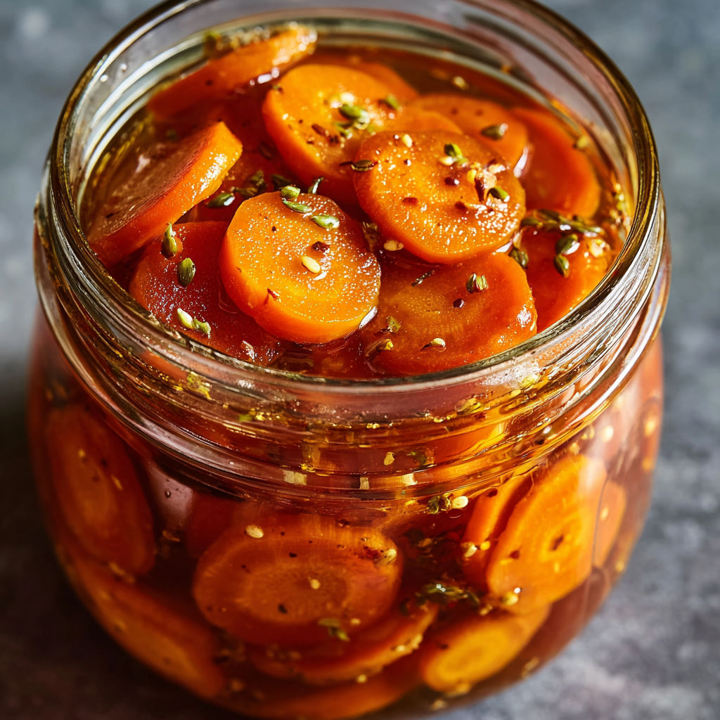 A jar of carrots with spices.