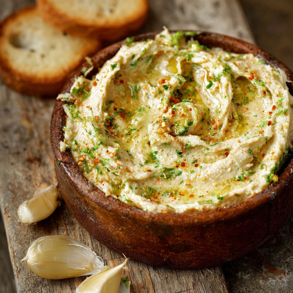 A bowl of roasted garlic cowboy butter.