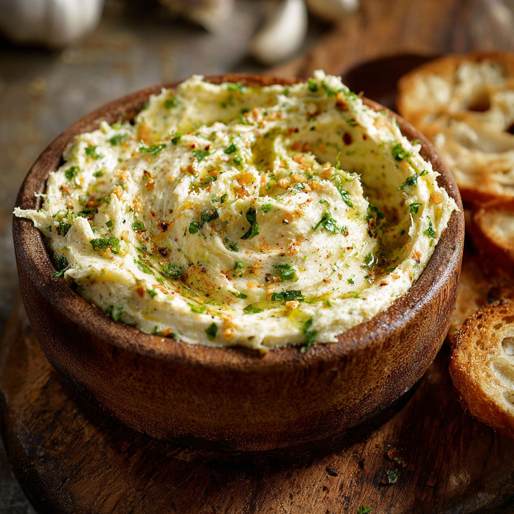 A bowl of dip with a spoon in it.