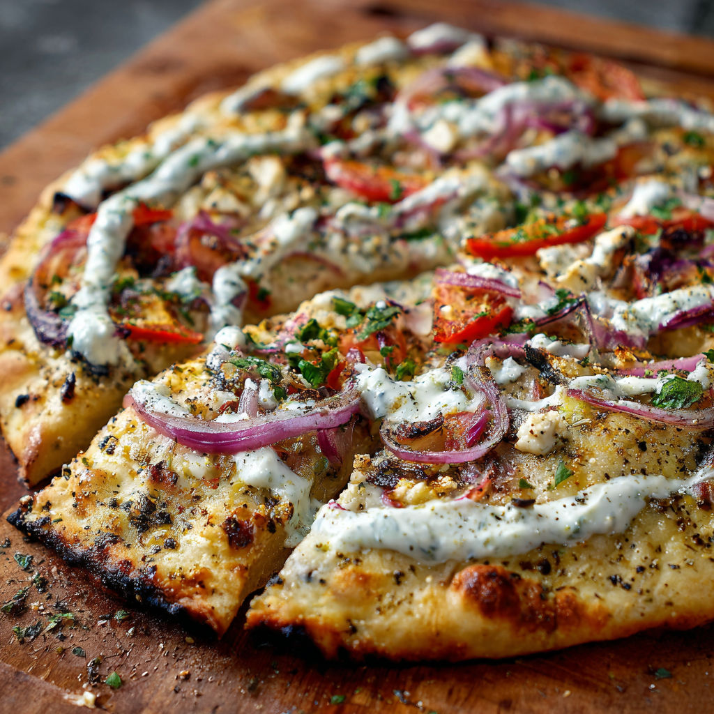 A pizza with onions and cheese.