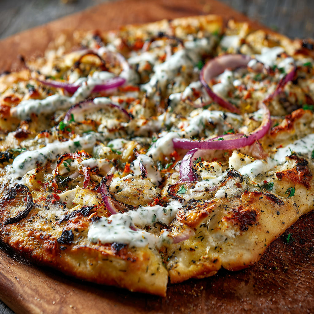 A pizza with onions and cheese.