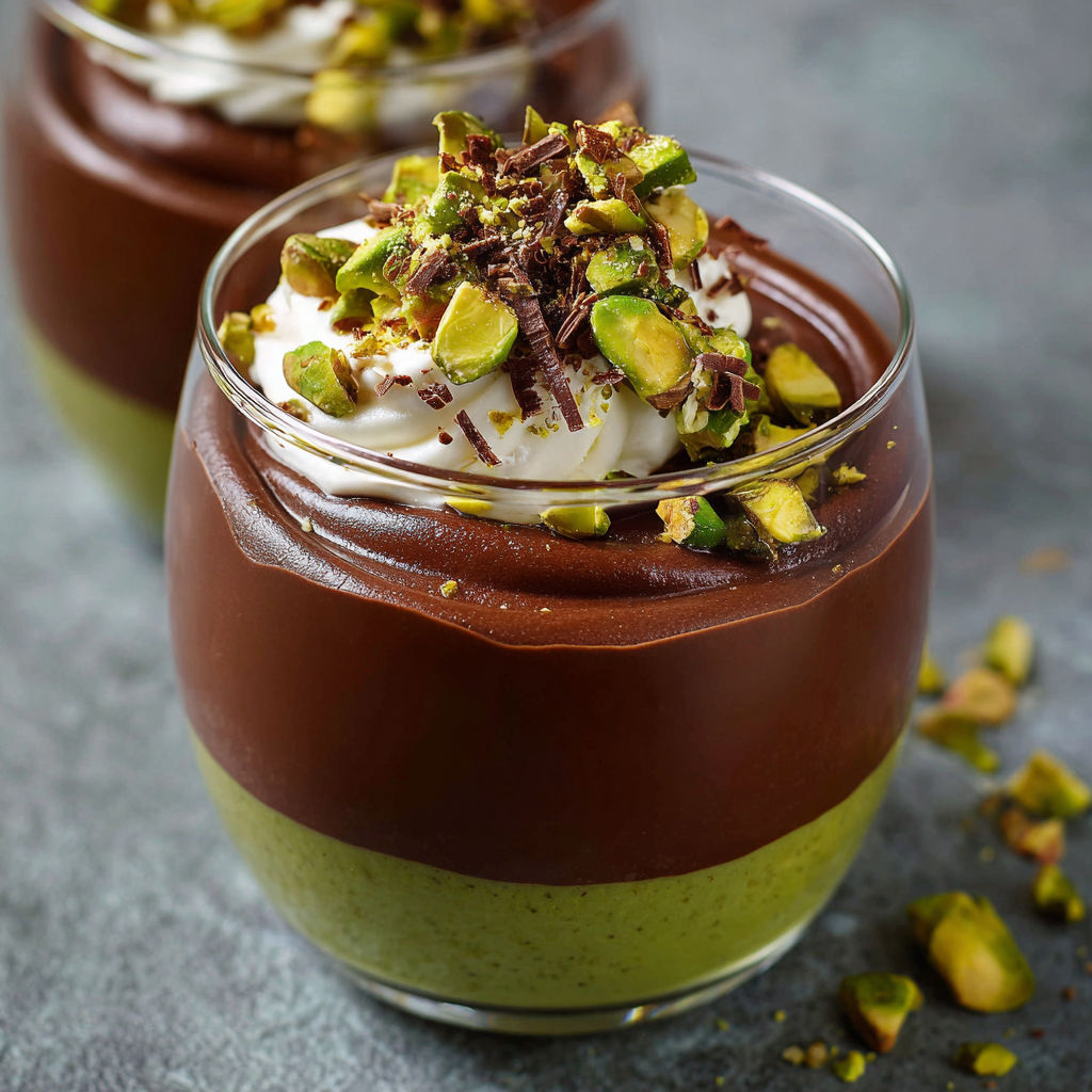 A glass of chocolate dessert with white cream and almonds.