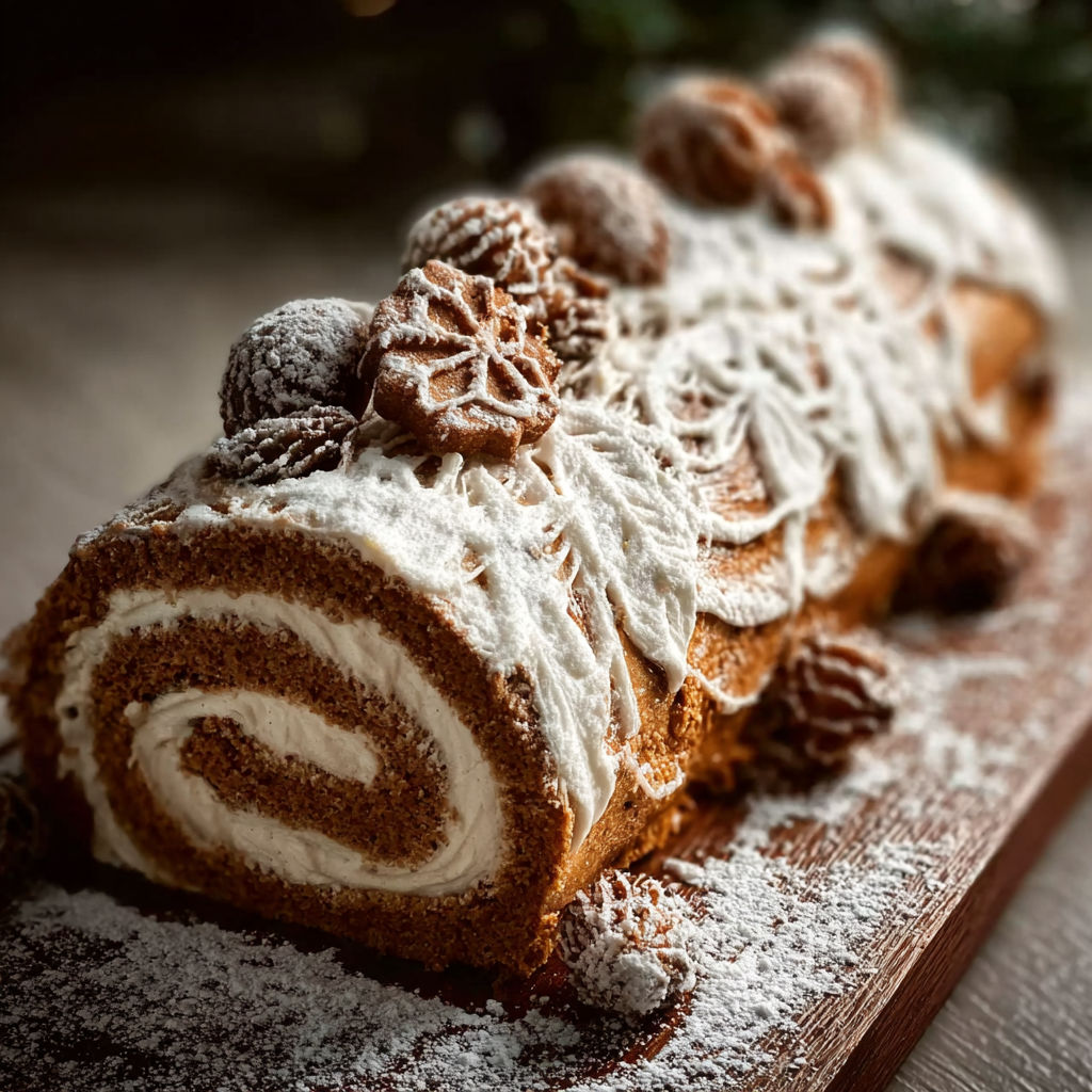 Gingerbread Yule Log Cake