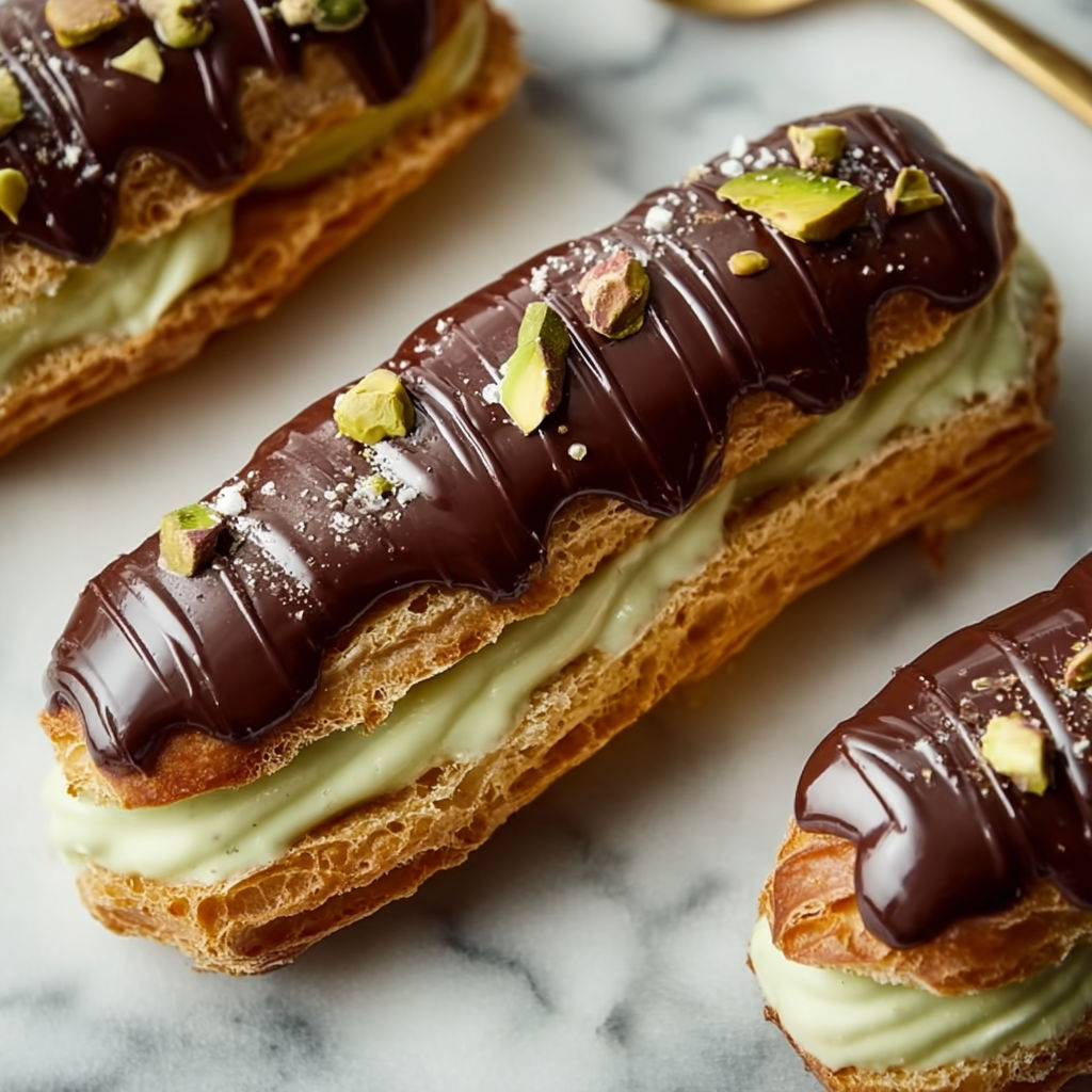 A chocolate covered pastry with almonds on top.