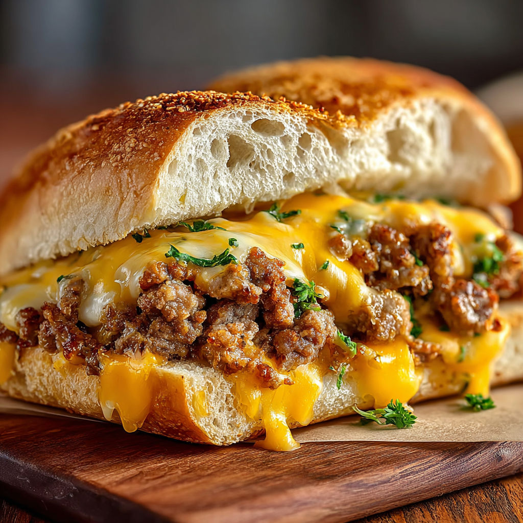 A sandwich with meat and cheese.