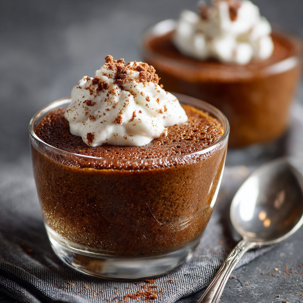 A cup of chocolate dessert with whipped cream on top.