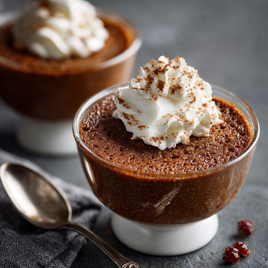 A bowl of chocolate cake with whipped cream on top.