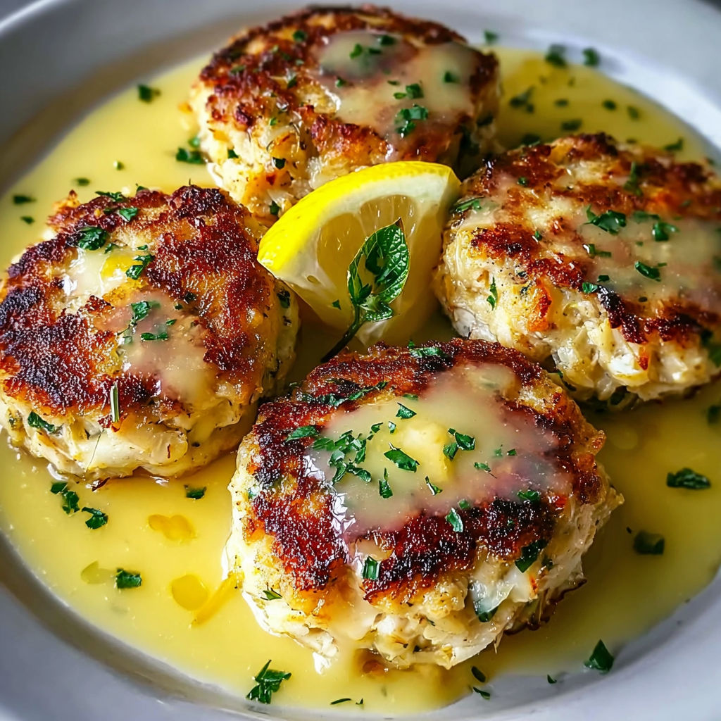 Cheddar Bay Crab Cakes with Lemon Butter Drizzle.