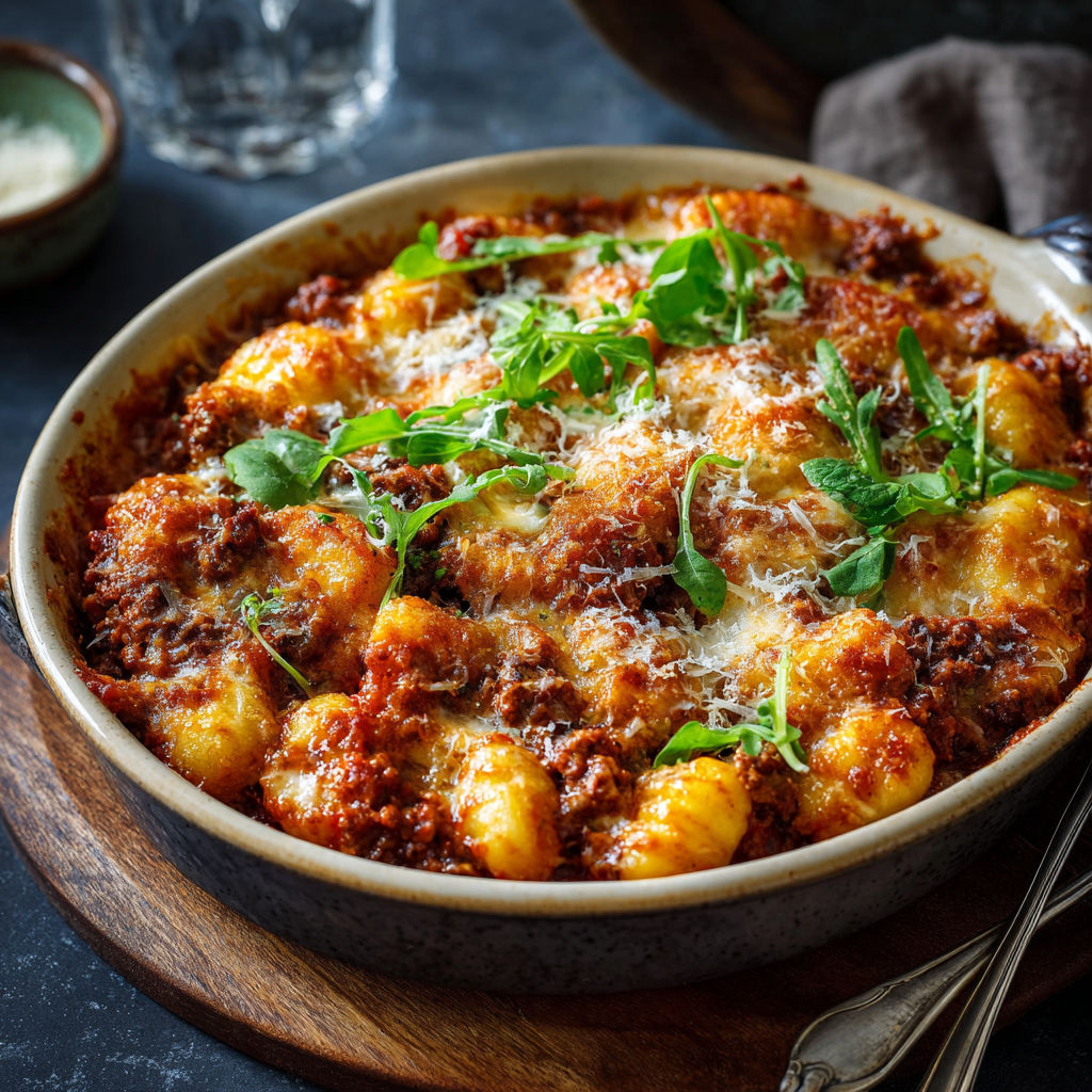 A delicious cheesy bolognese gnocchi bake.