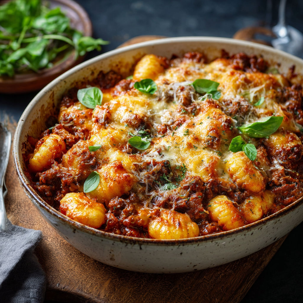 A delicious cheesy bolognese gnocchi bake.