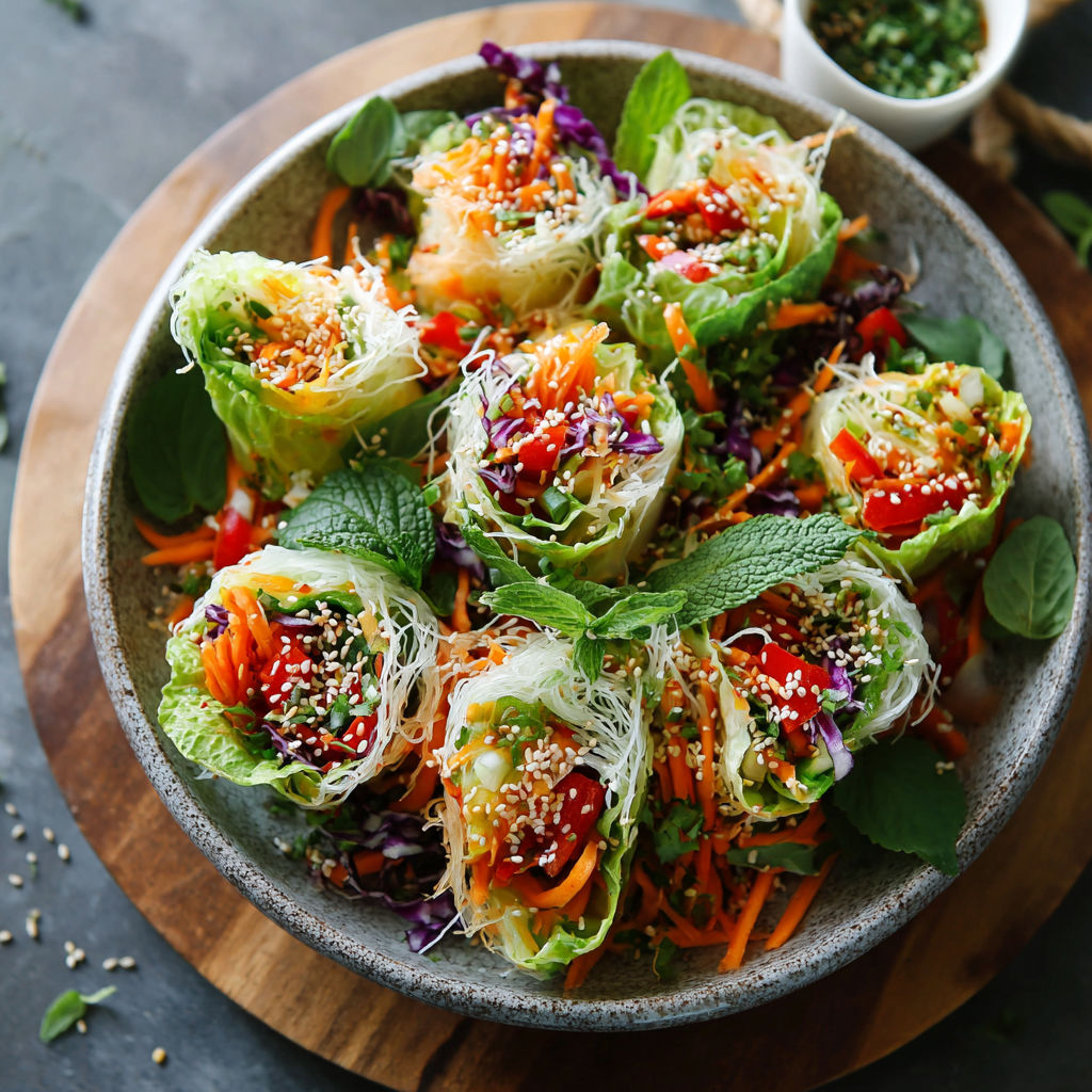 A bowl of food with lettuce wraps and carrots.