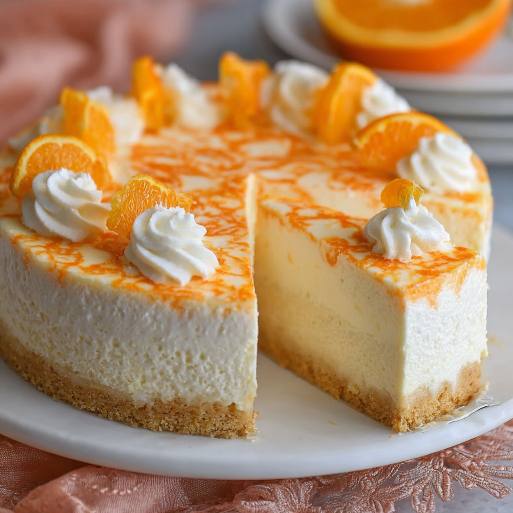 A slice of orange creamsicle cheesecake.