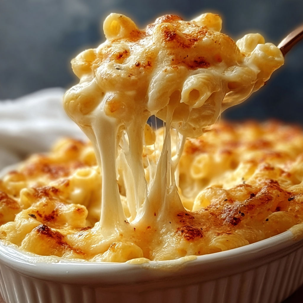 A white bowl filled with macaroni and cheese.