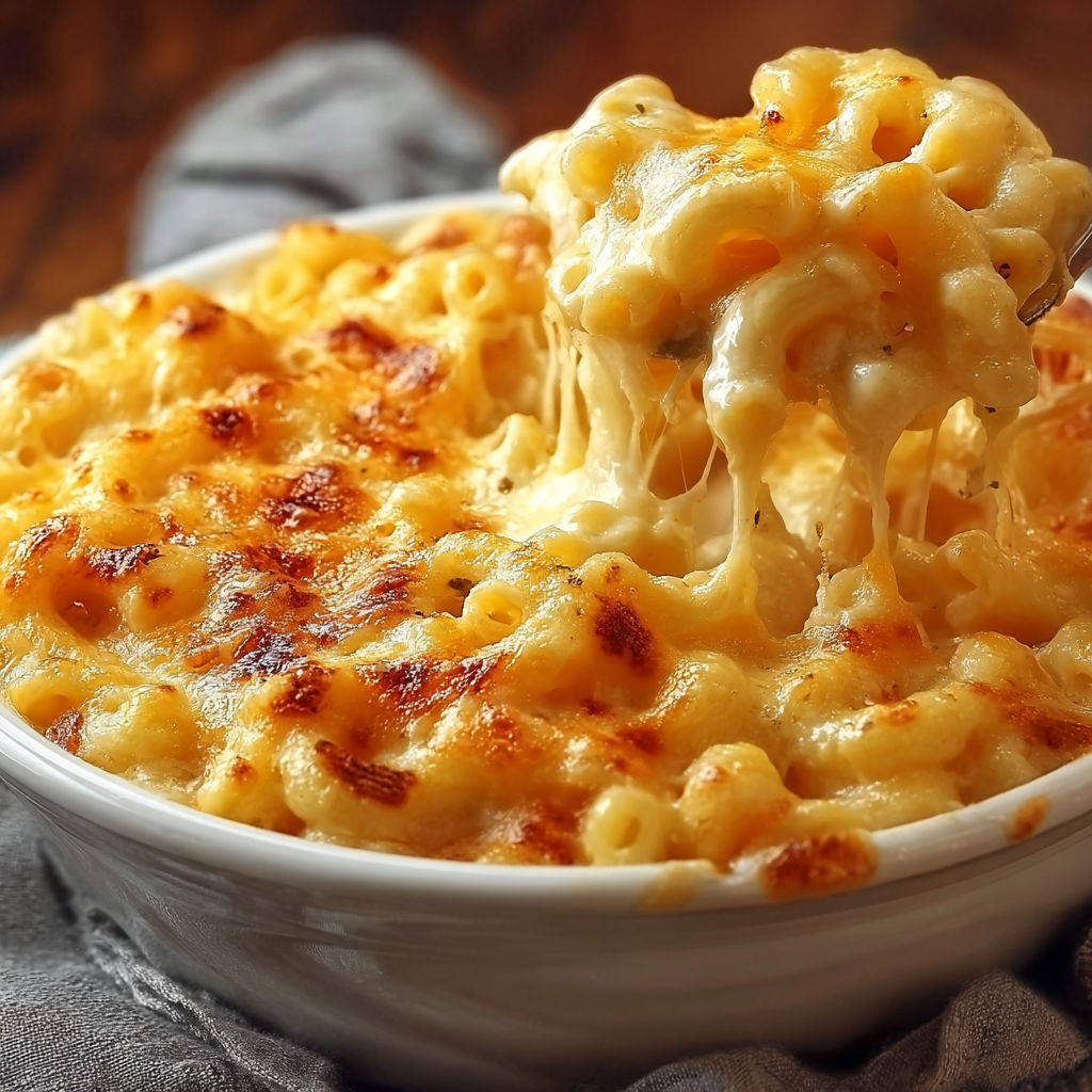A bowl of macaroni and cheese.