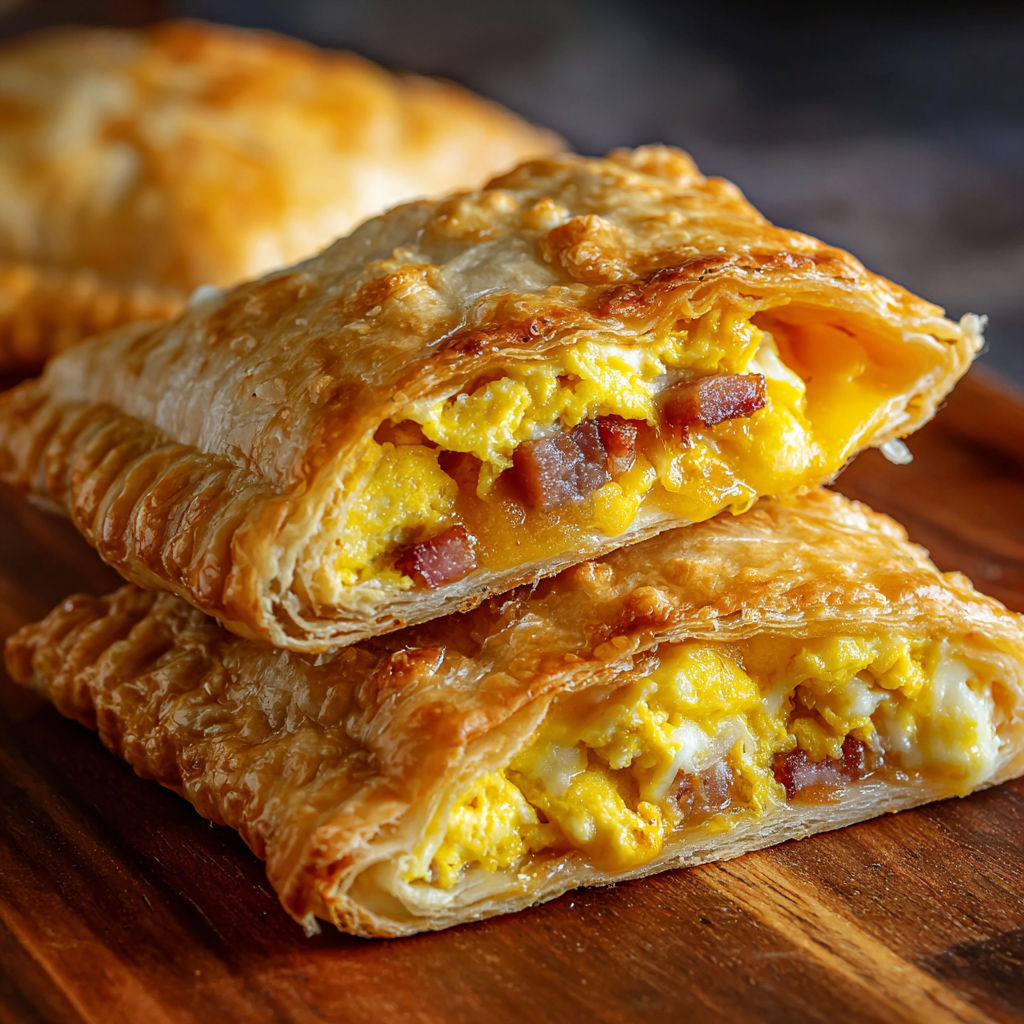 A pastry with egg and bacon filling.