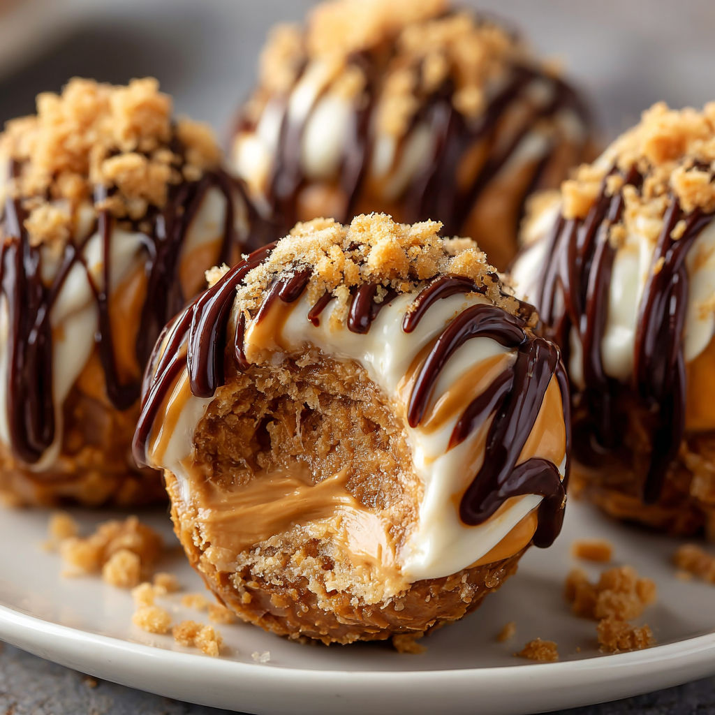A plate of donuts with chocolate and caramel toppings.