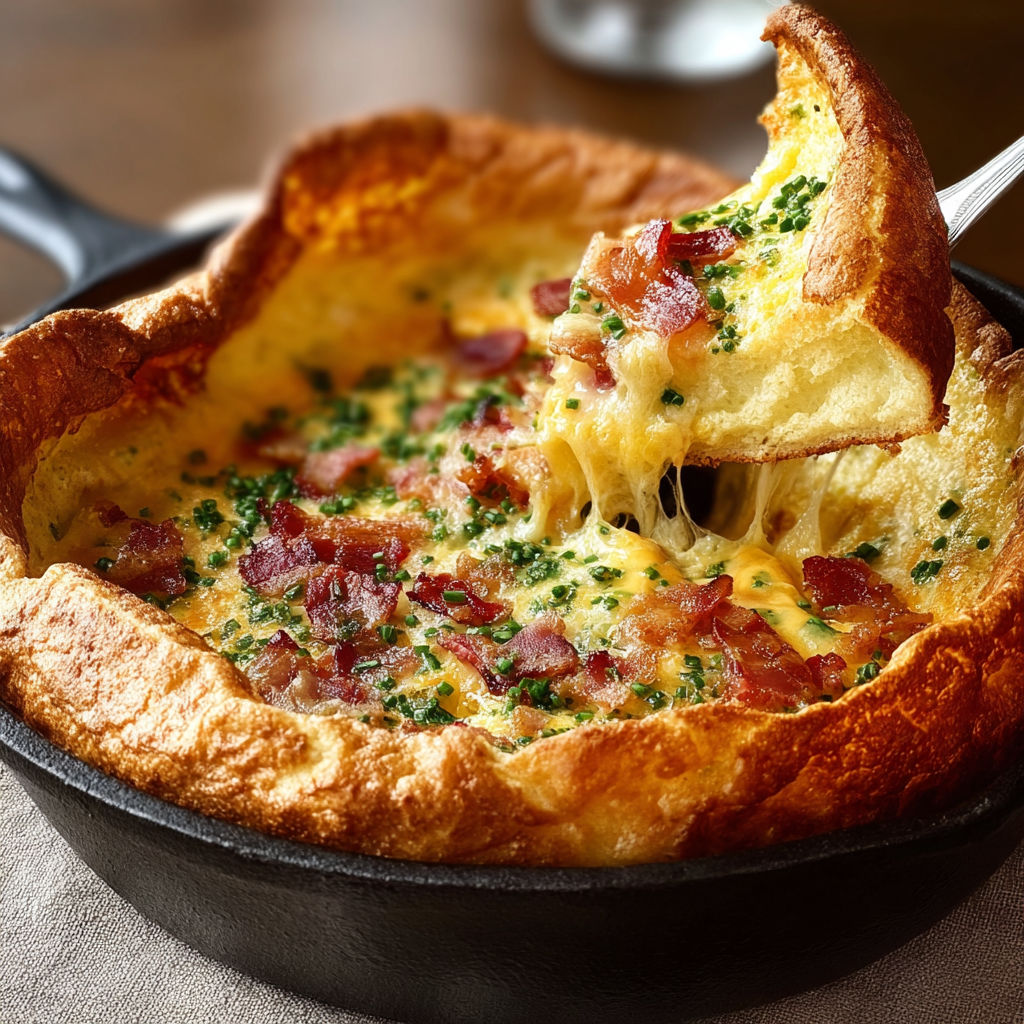 A savory cheddar and bacon Dutch baby.