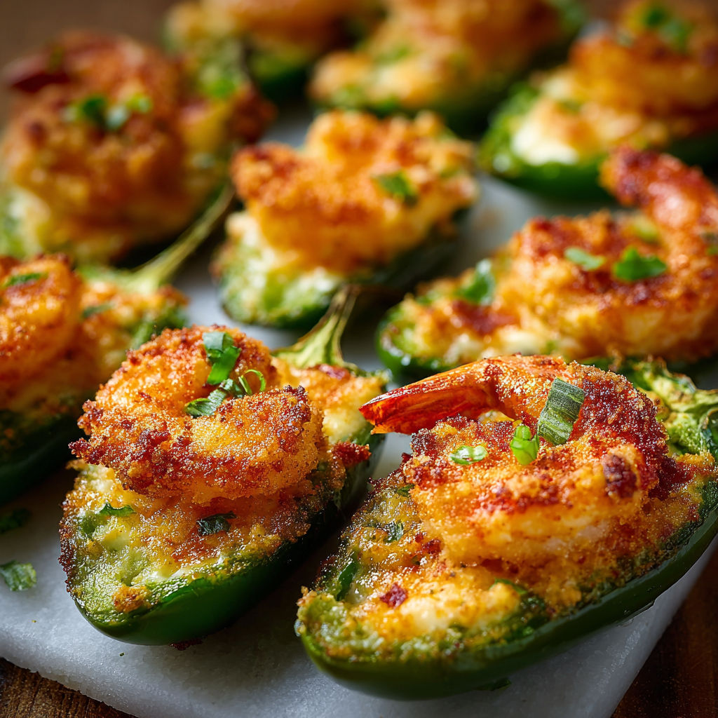 A plate of food with shrimp and peppers.