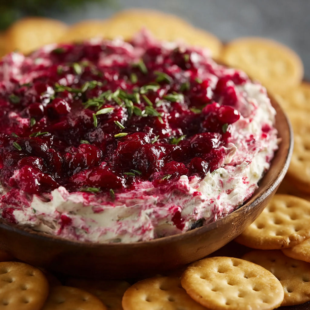 A bowl of spicy cranberry jalapeno dip with crackers.