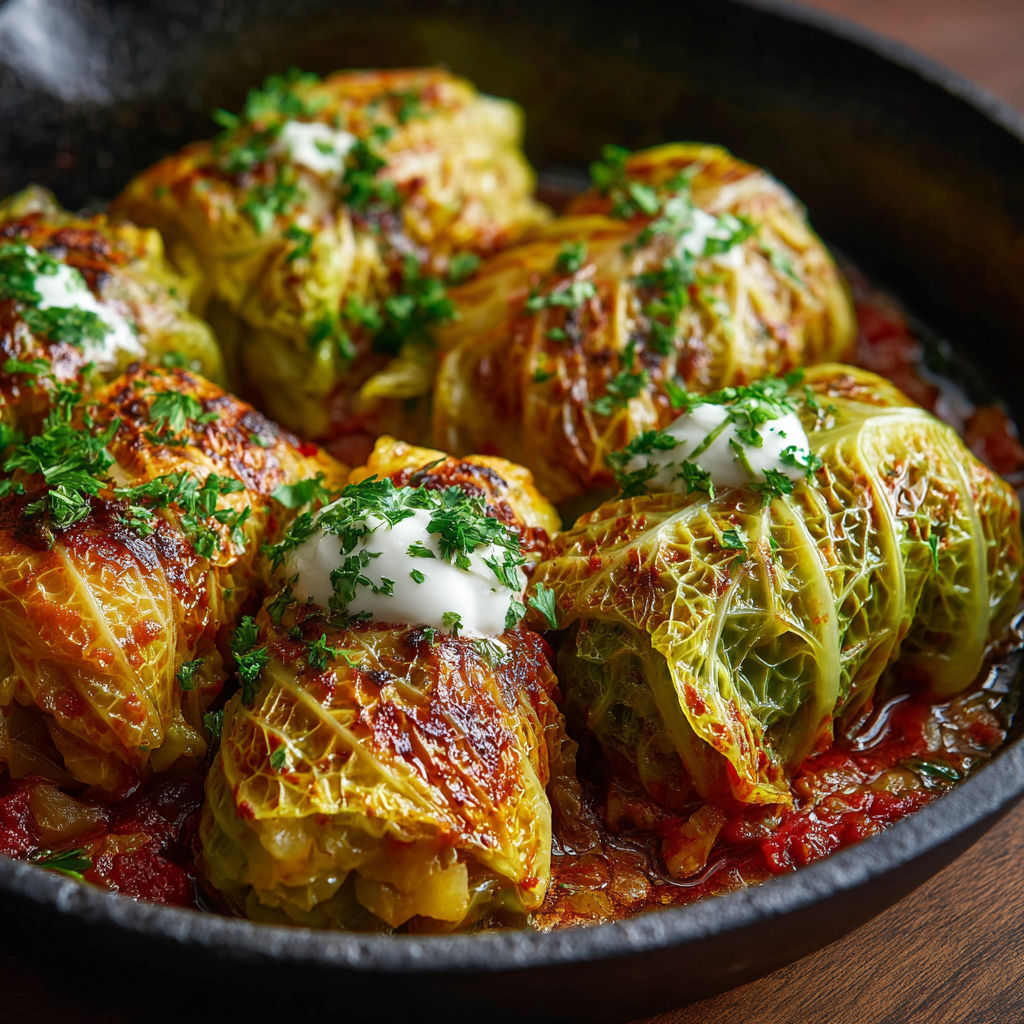 A bowl of food with a green vegetable on top.
