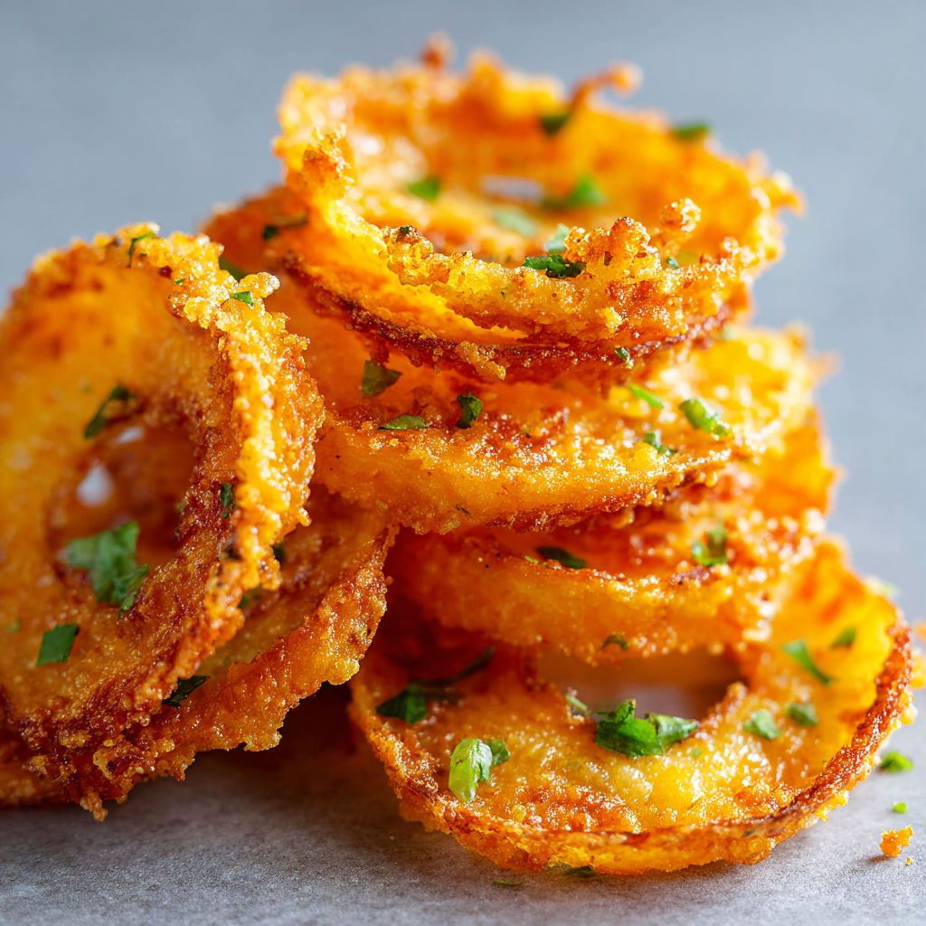 A stack of fried onion rings.