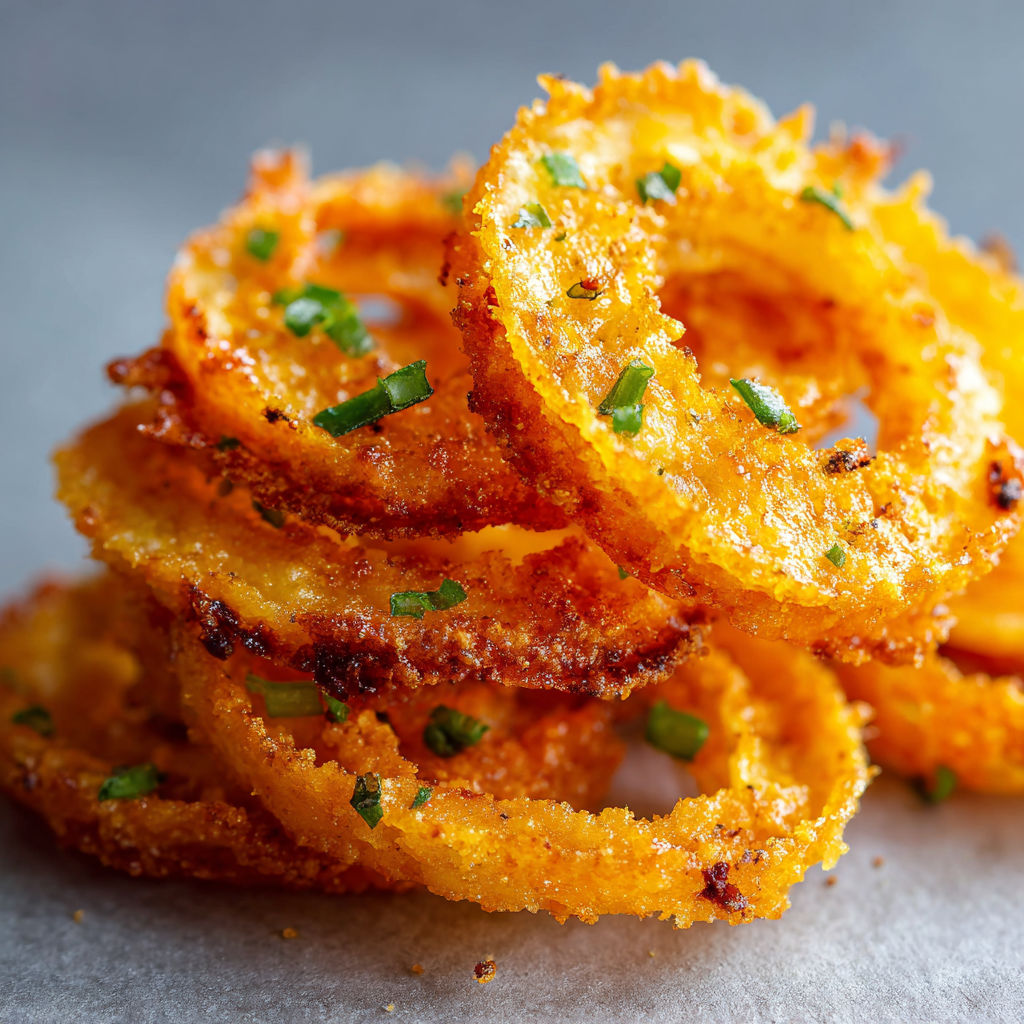 A stack of fried onion rings.