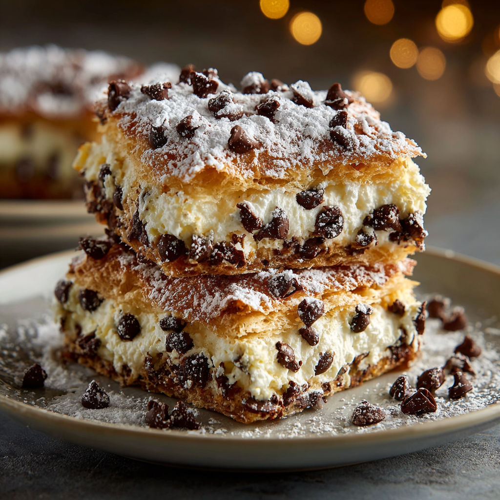 A plate of cake with chocolate chips.