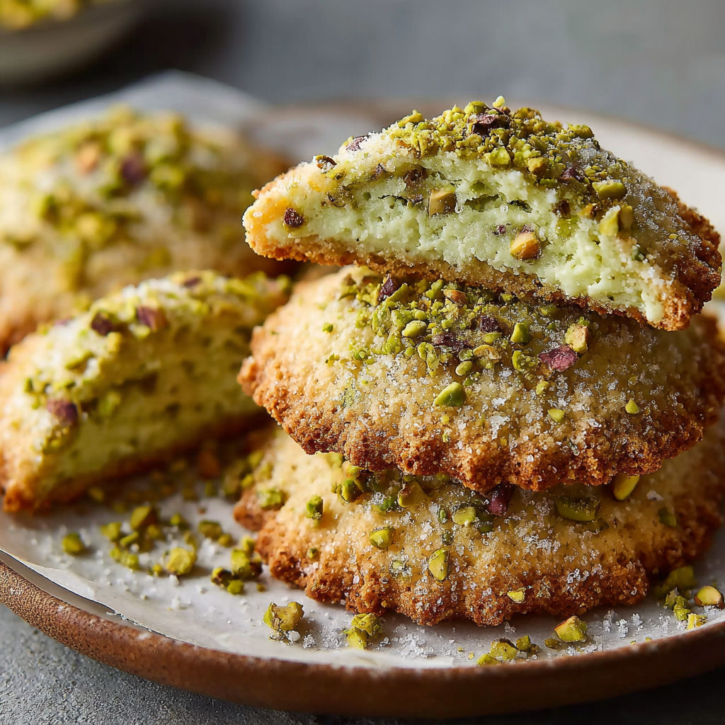 A plate of cookies with green toppings.
