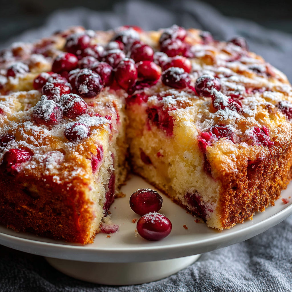 A slice of cranberry orange breakfast cake.