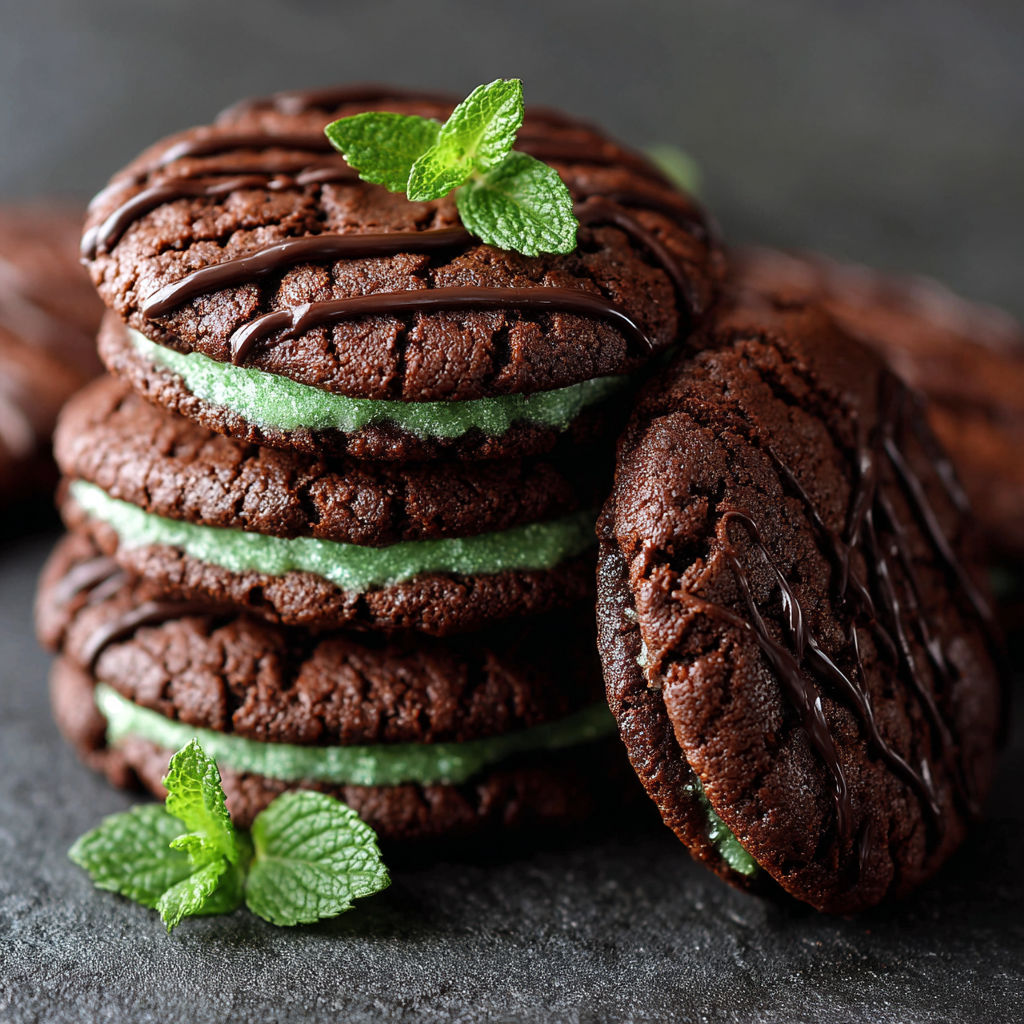 Chocolate chip cookies with mint leaves on top.