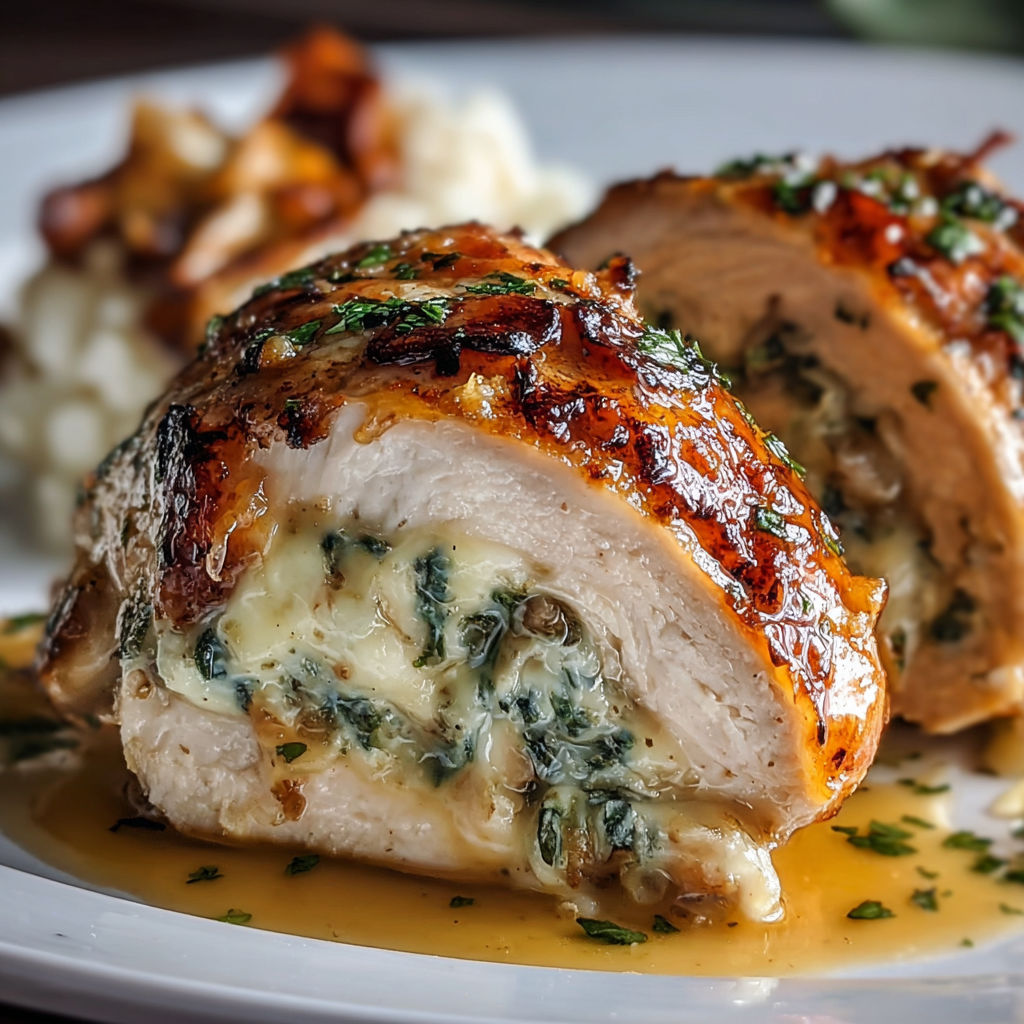 A plate of food with a chicken breast and a side of potatoes.