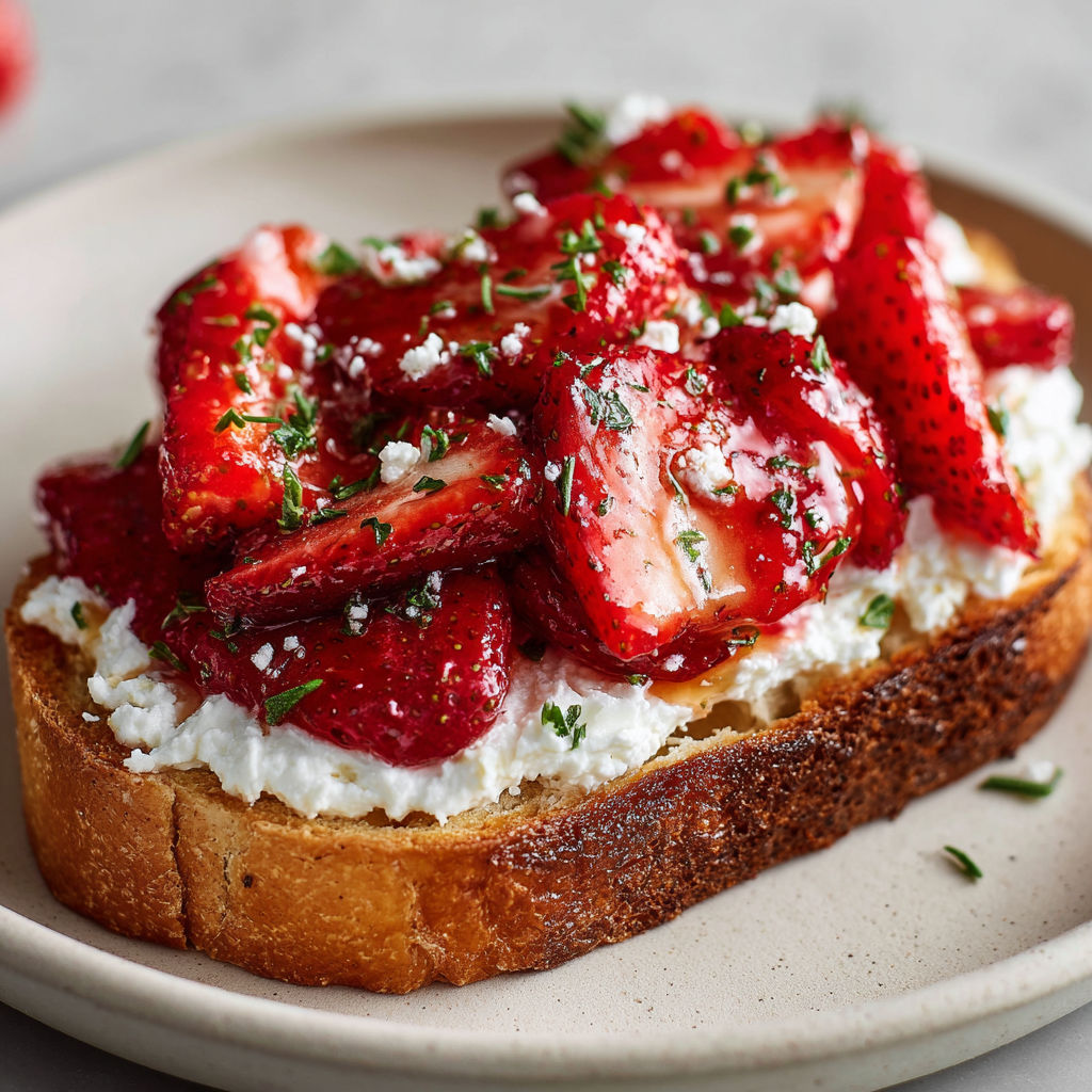 A slice of bread with strawberries and whipped cream on top.