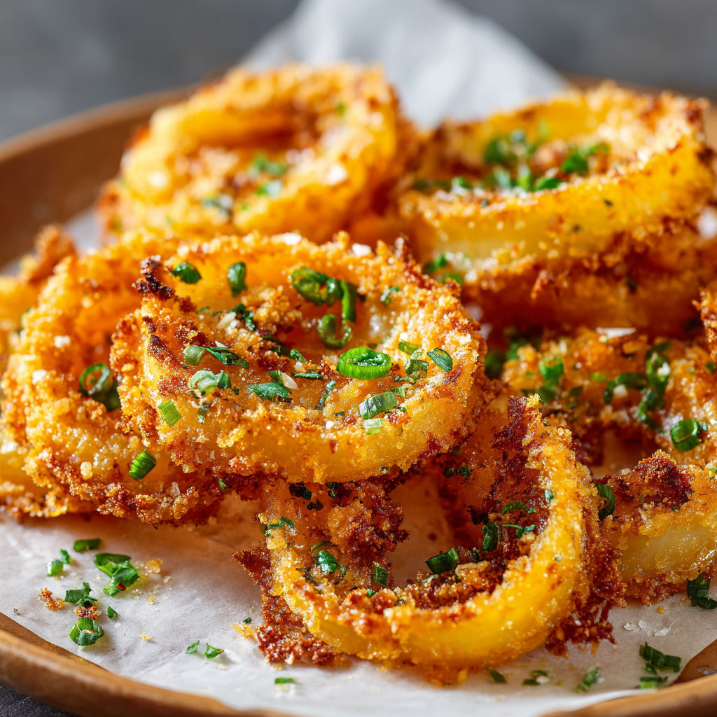 A plate of fried onion rings.