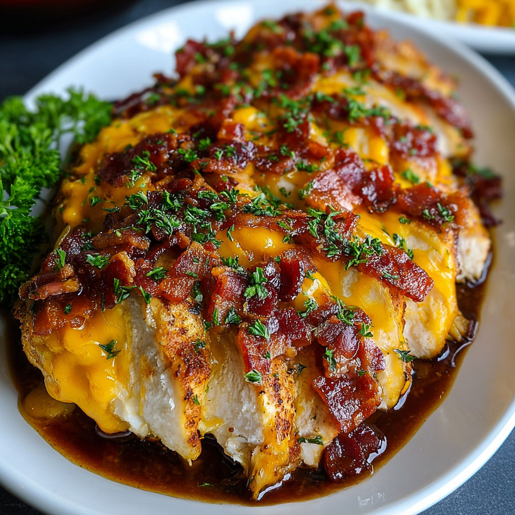A plate of food with bacon and cheese.